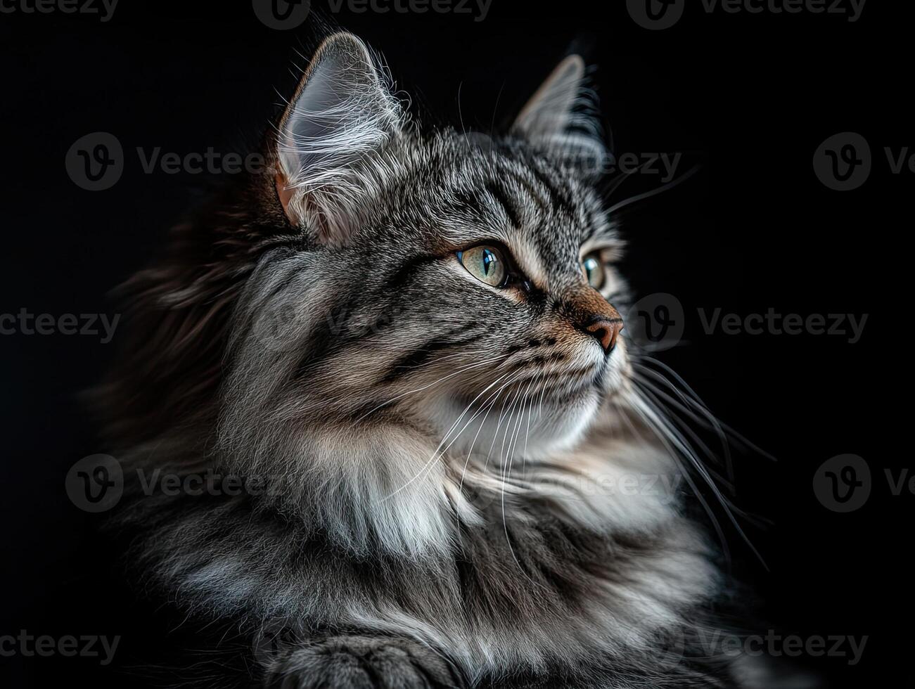 Norwegian Forest Cat isolated on black background photo