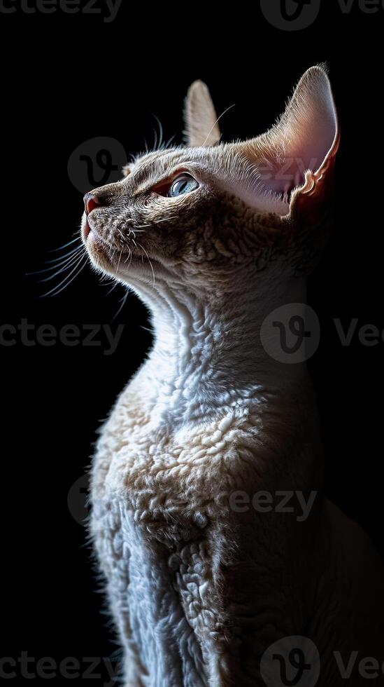 Cornish Rex cat isolated on black background photo