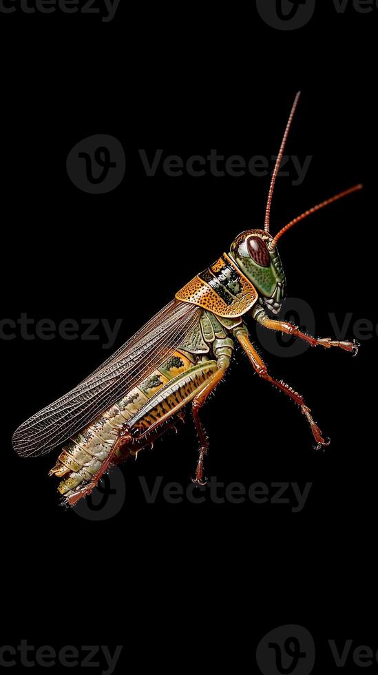 Grasshopper isolated on black background photo