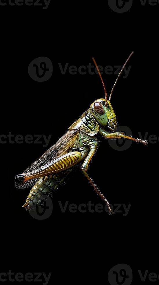 Grasshopper isolated on black background photo