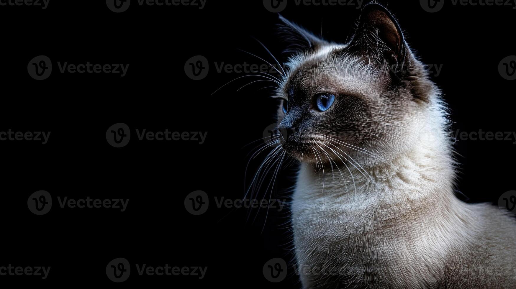 Balinese cat isolated on black background photo