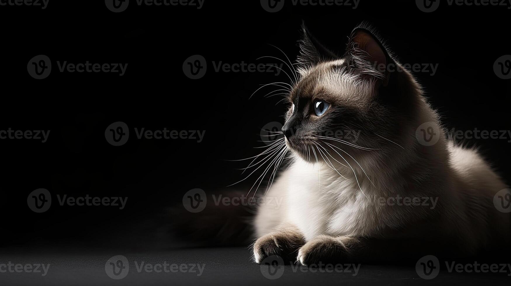 Balinese cat isolated on black background photo
