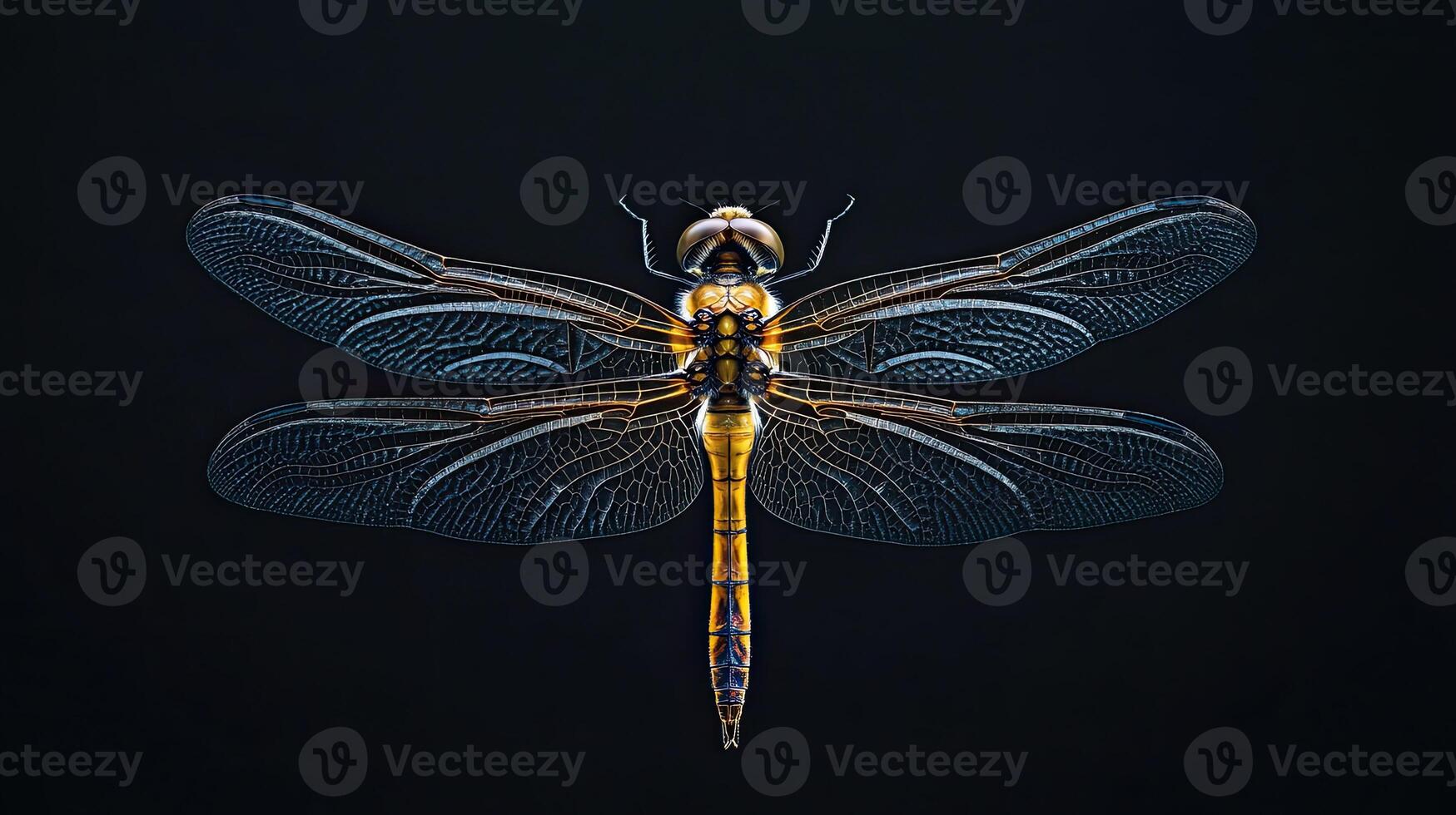 Dragonfly isolated on black background photo