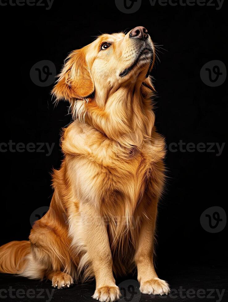 Golden Retriever dog isolated on black background photo