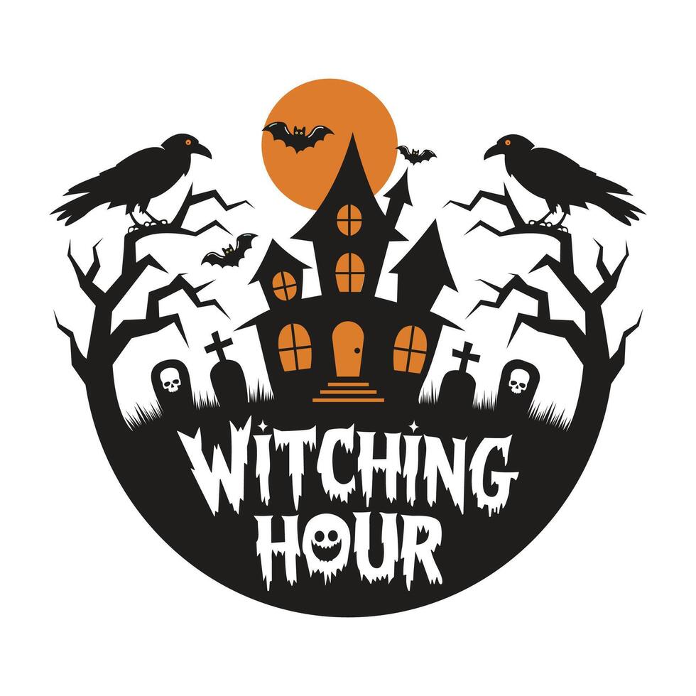 Witching Hour Halloween T-Shirt Design vector