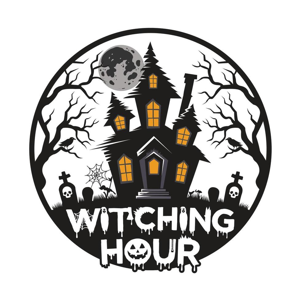 Witching Hour T-Shirt Design for Halloween vector