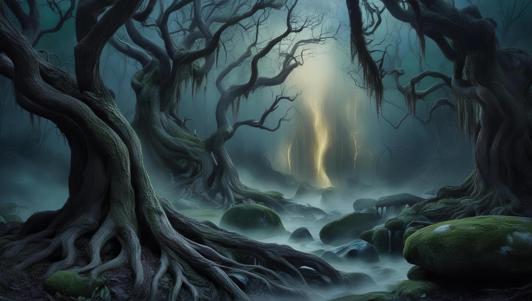 Haunting Mystical Forest A Stock Photo Capturing the Essence of Fear