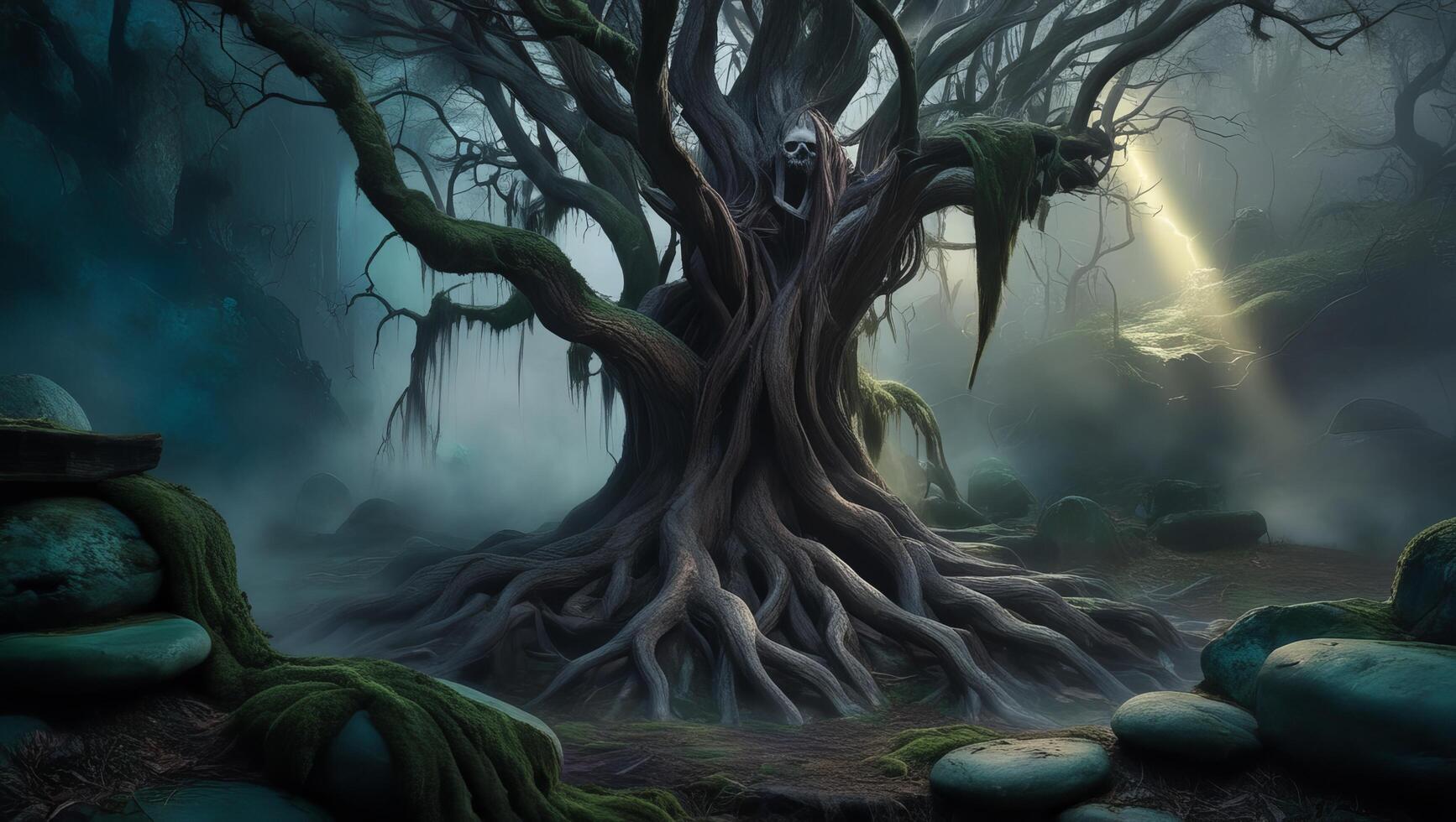Haunting Mystical Forest A Stock Photo Capturing the Essence of Fear