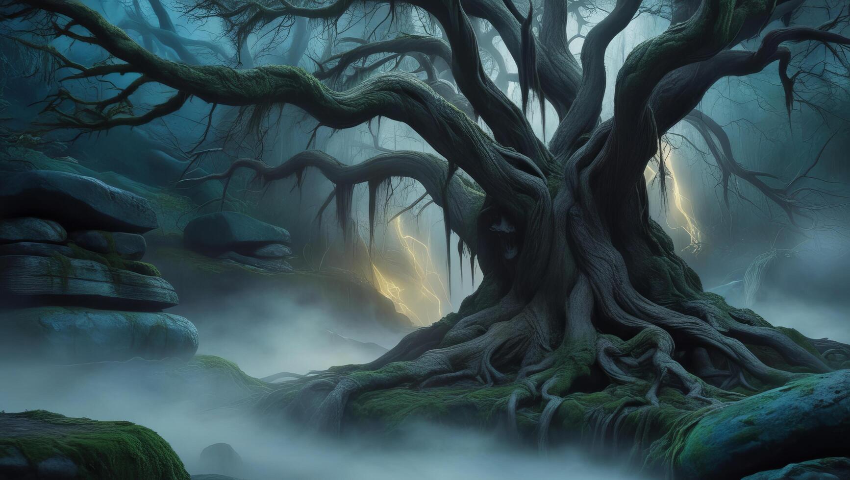 Haunting Mystical Forest A Stock Photo Capturing the Essence of Fear