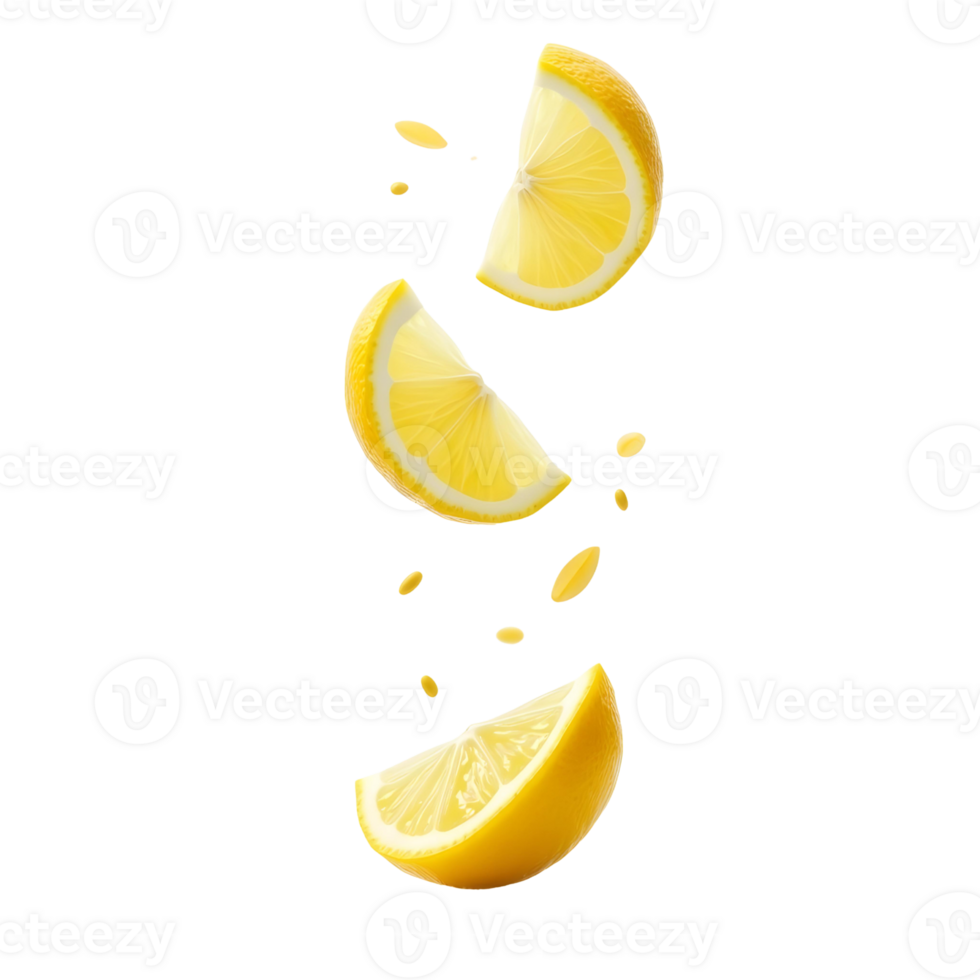 three slices of lime falling isolated on transparent background png