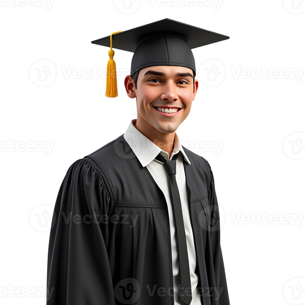 a graduate wearing a black gown and mortarboard isolated on transparent background png