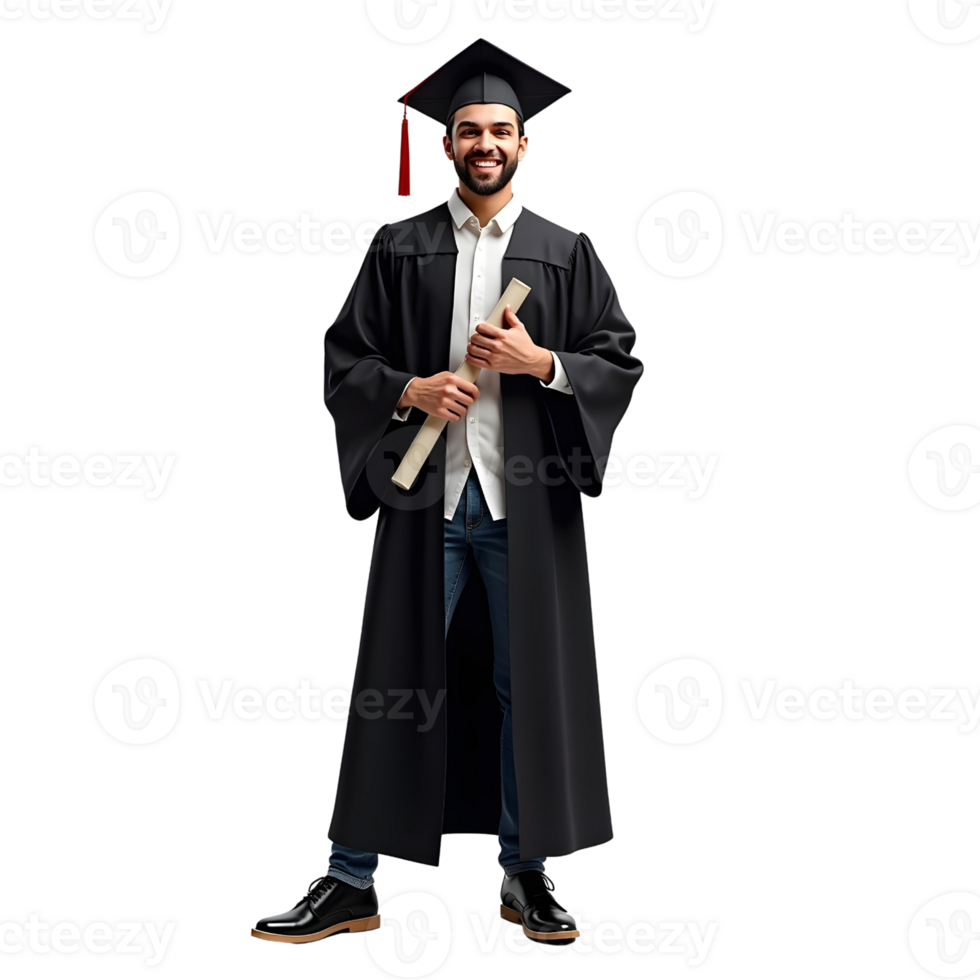 education, graduation and people concept - happy smiling indian male graduate student in mortar board and bachelor gown with diploma isolated on transparent background png