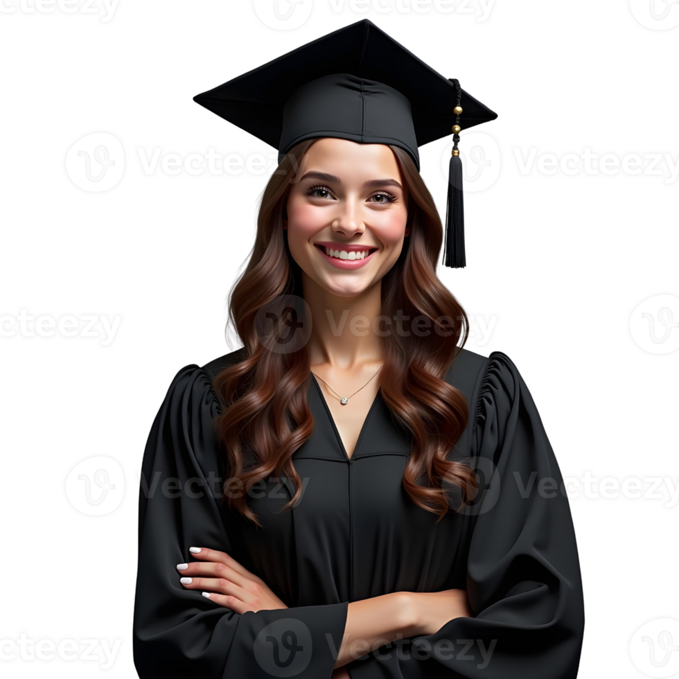 en examen studerande i en svart klänning och murbruk keps png