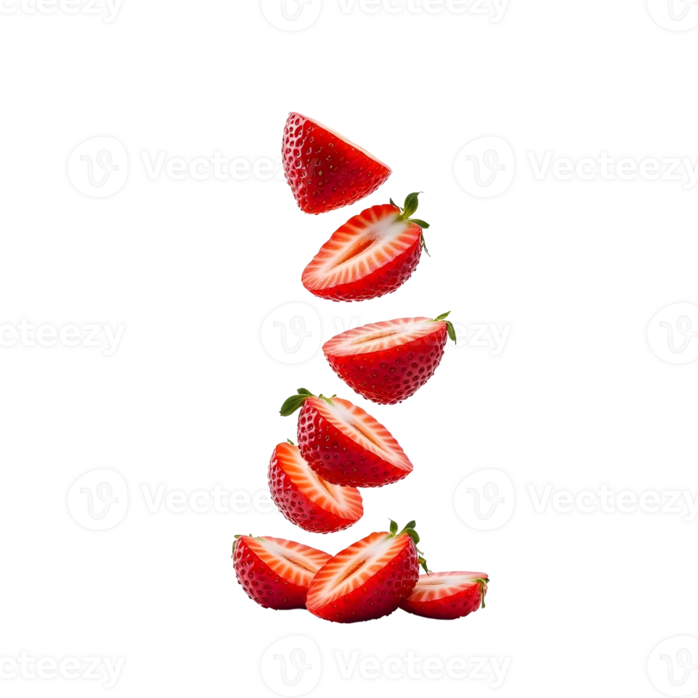 strawberries falling from the sky on a transparent background png