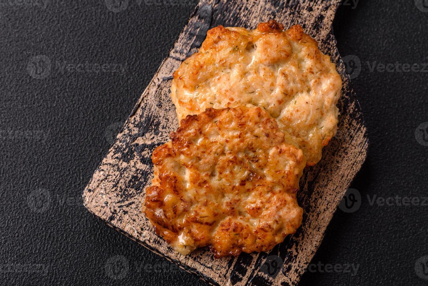 Delicious fried pork or chicken chops breaded with salt and spices photo