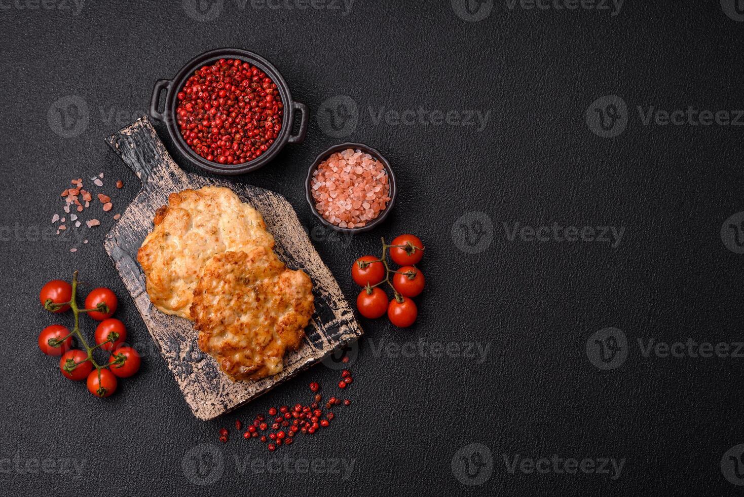 Delicious fried pork or chicken chops breaded with salt and spices photo