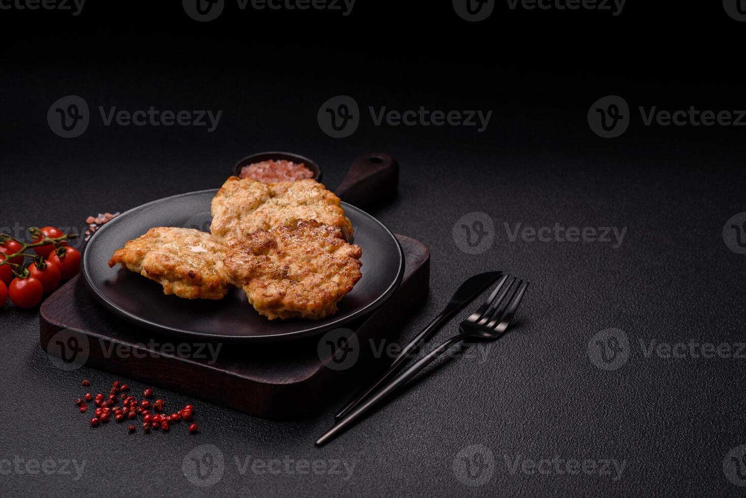 Delicious fried pork or chicken chops breaded with salt and spices photo