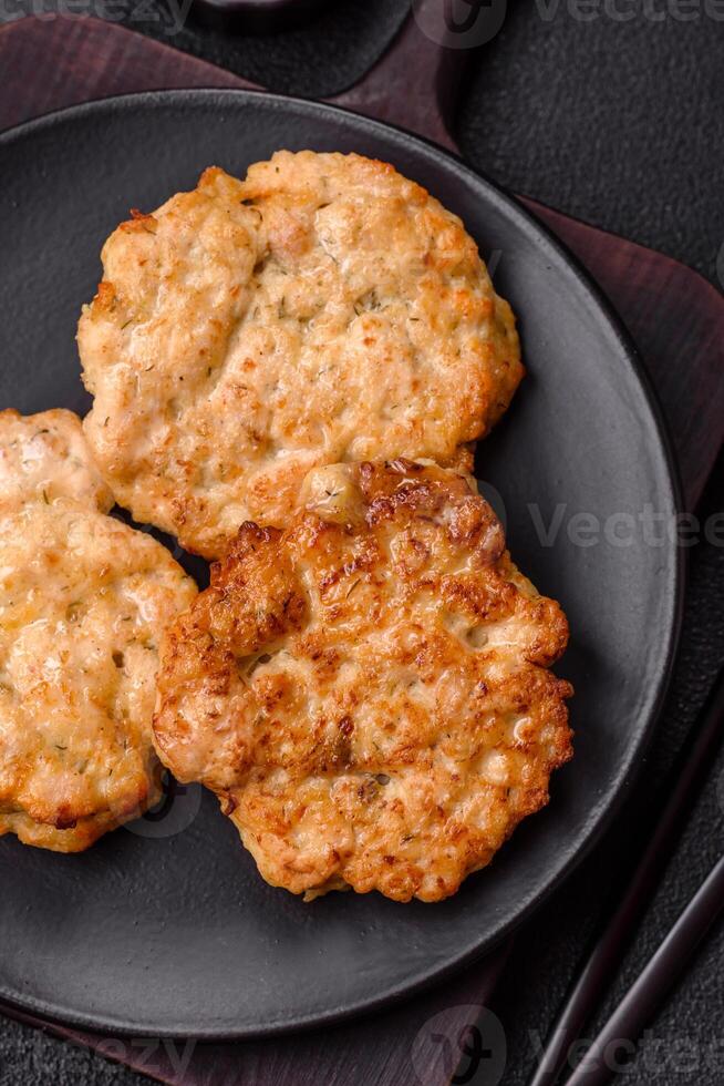 Delicious fried pork or chicken chops breaded with salt and spices photo