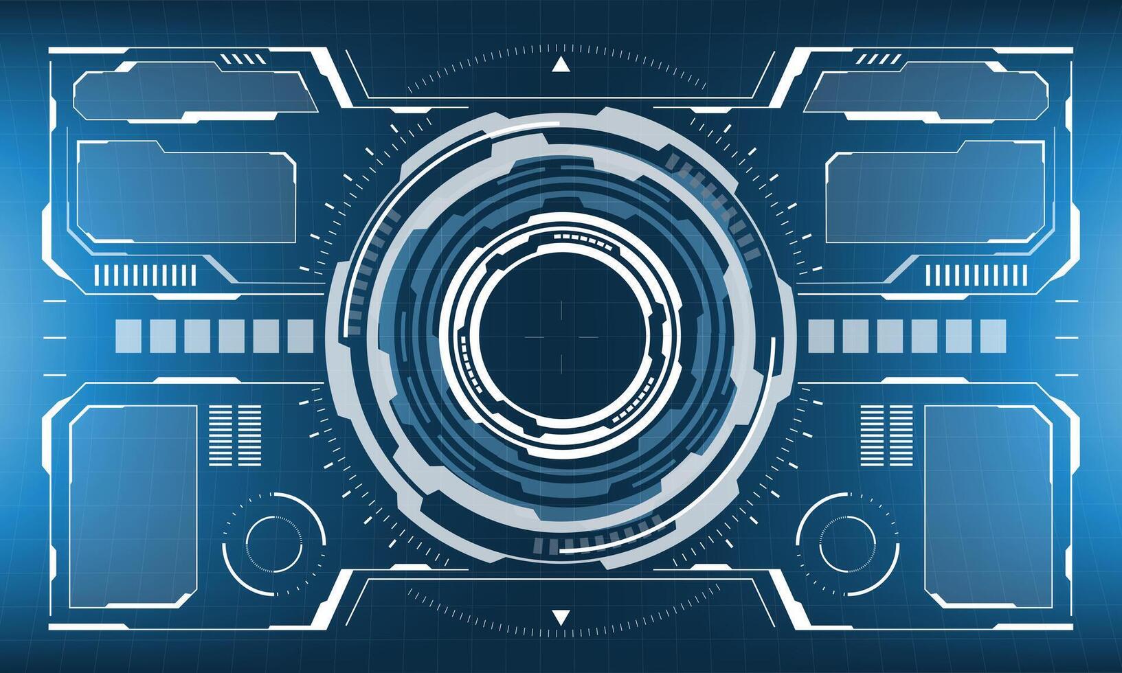 HUD sci-fi interface screen view white circular geometric design virtual futuristic technology creative display on blue vector