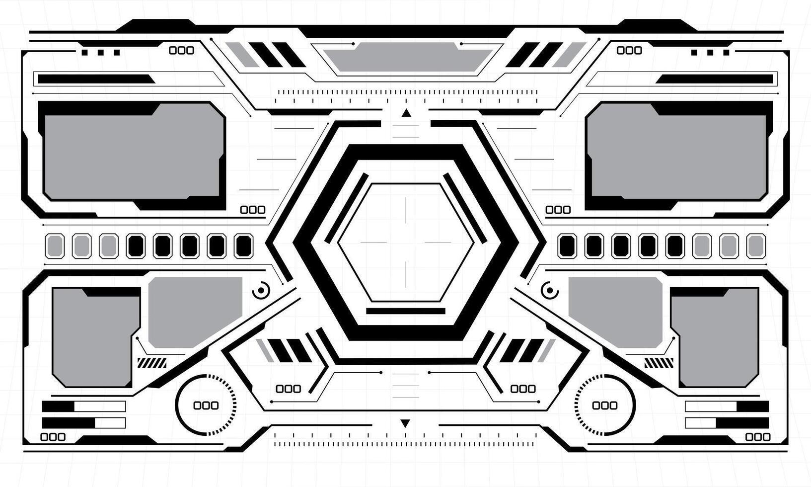 HUD white sci-fi interface screen view grey geometric design virtual reality futuristic technology creative display on white vector