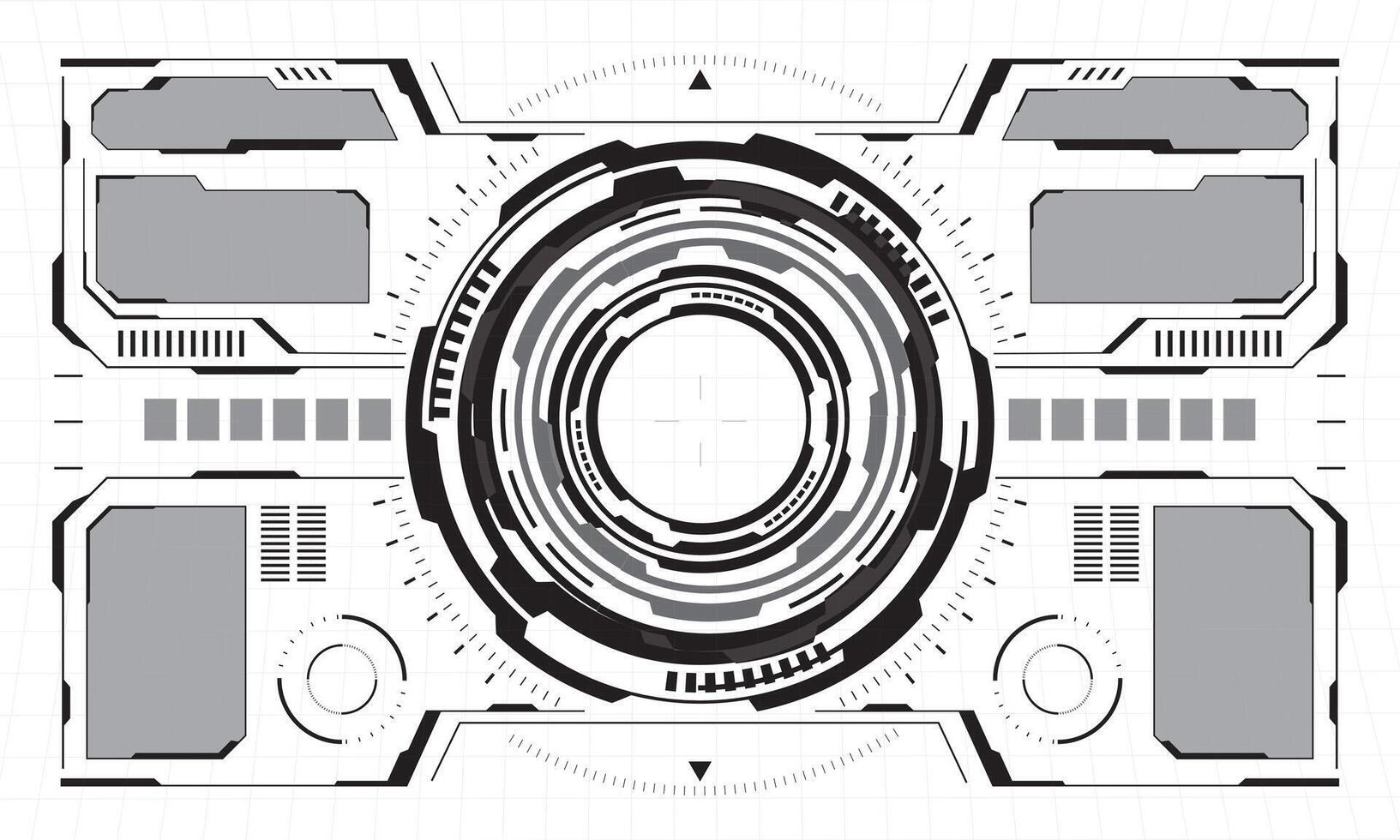 HUD sci-fi interface screen view black circular geometric design virtual futuristic technology creative display on white vector