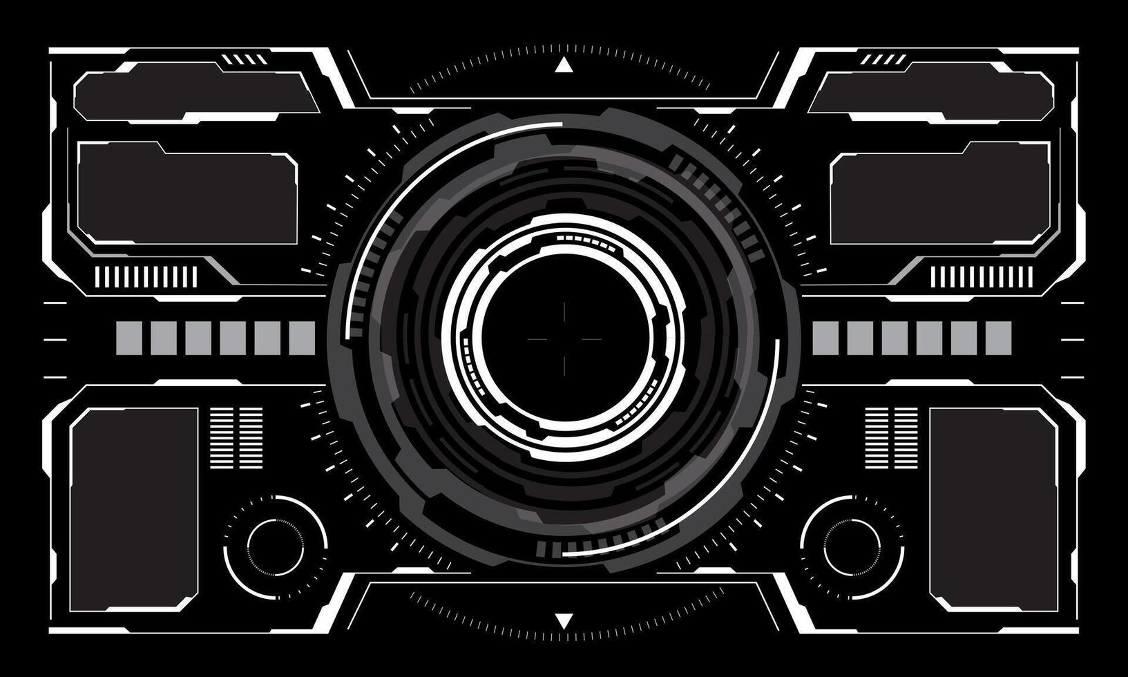 HUD sci-fi interface screen view white circular geometric design virtual futuristic technology creative display on black vector