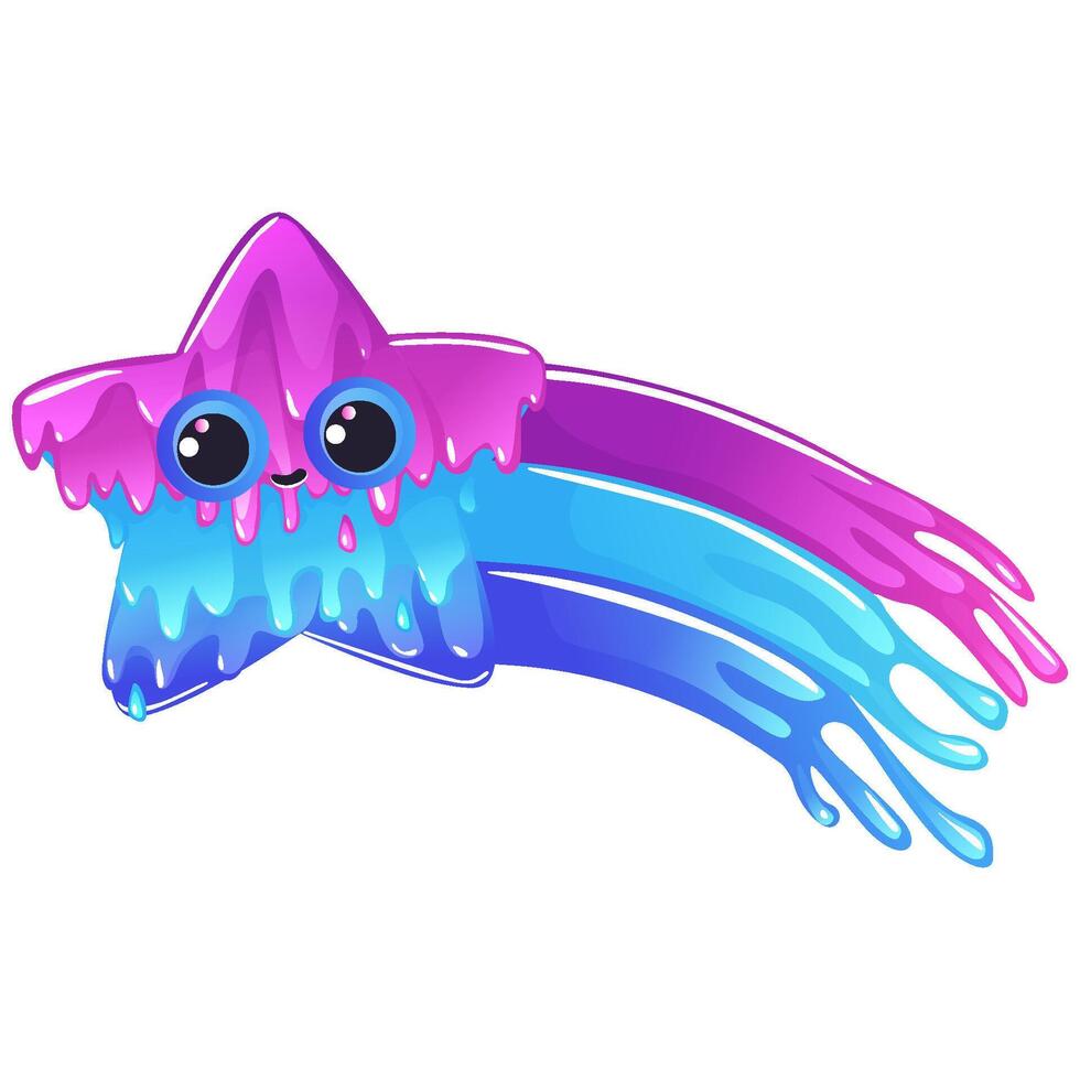 Cute Kawaii slime star with rainbow. Cartoon star, jelly with viscous mucus texture, melting substance vector