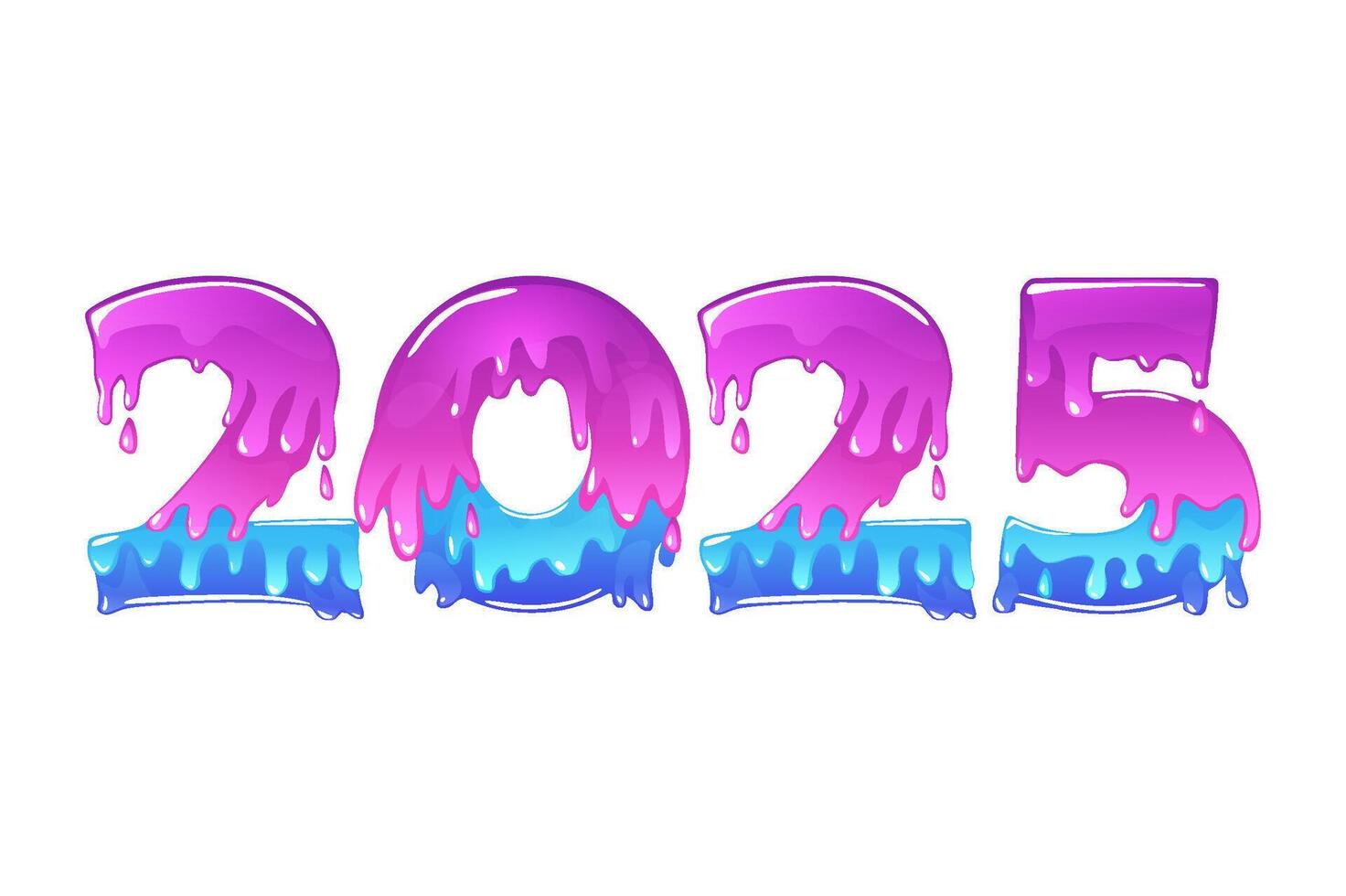 Slime number 2025 new year, isolated . Holiday party decoration. Date of calendar vector