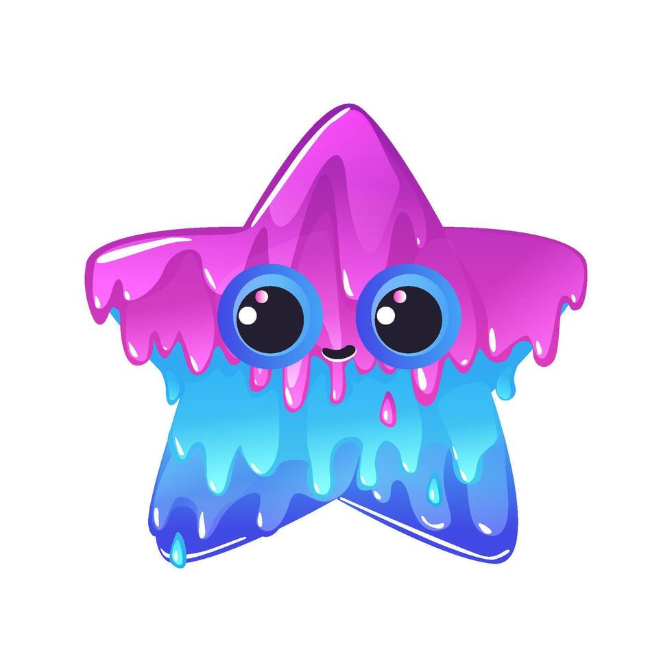 Cute Kawaii slime star. Cartoon star, jelly with viscous mucus texture, melting substance vector