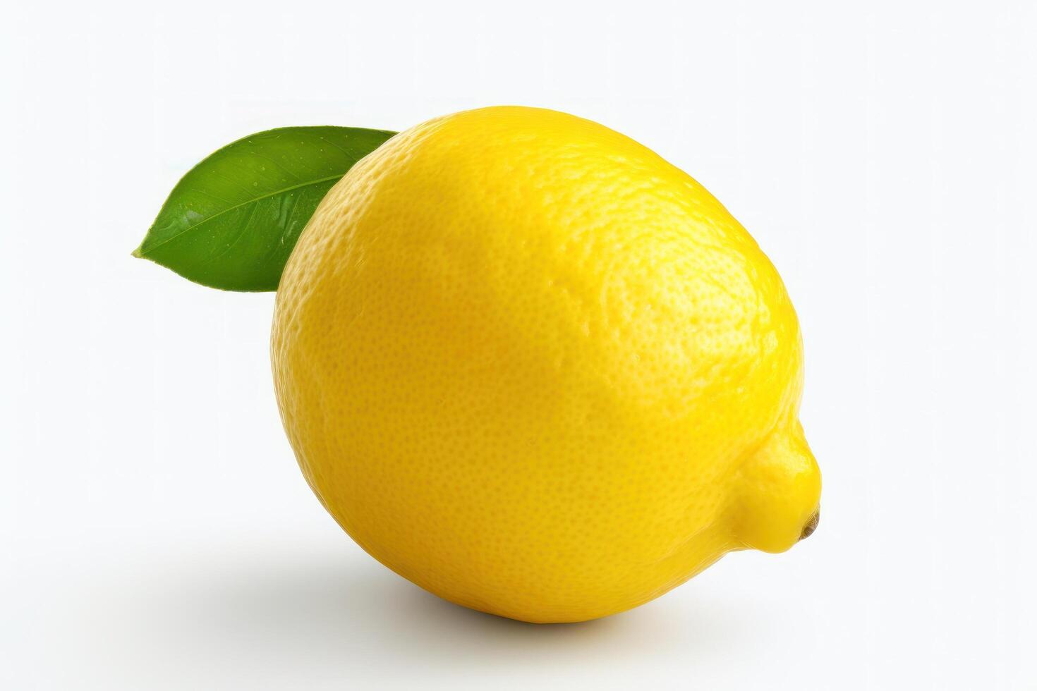 A lemon with a leaf on it is on a white background photo