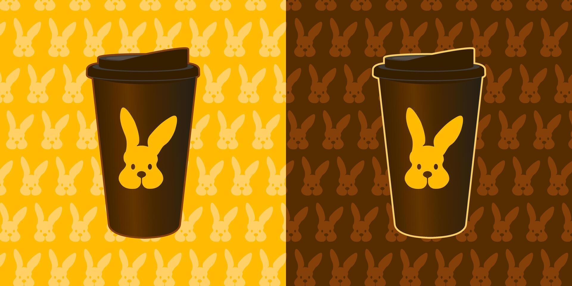 Cute Rabbit Coffee Tumbler Logo and Pattern vector