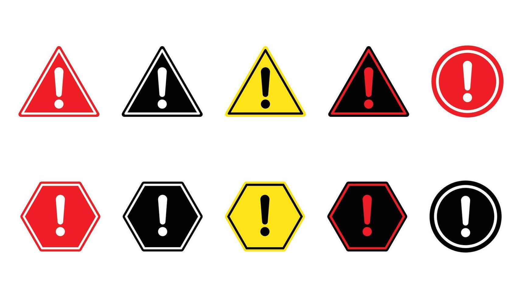 Attention Icon Set. Danger Caution or Alert Risk Warning Symbol in a black filled and outlined style. vector