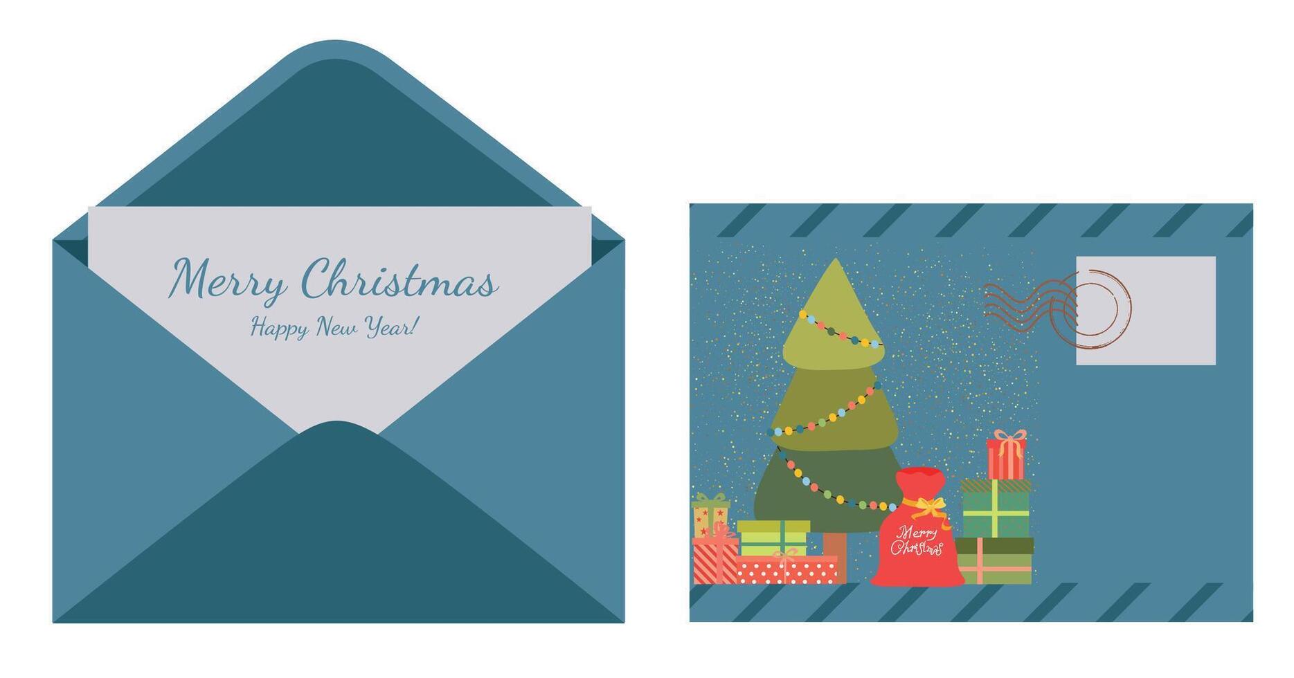 Blue envelope with a Christmas letter or a Happy New Year. illustration vector