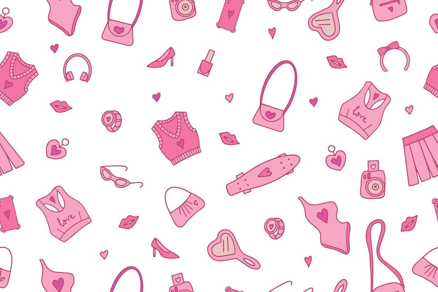 Seamless fashionable pink patterns in Barbicore style. . illustration vector