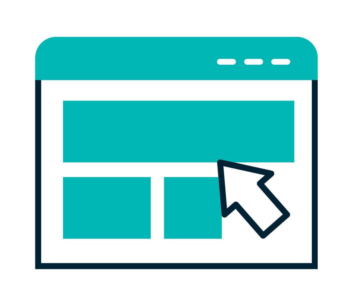 A blue and white icon with an arrow pointing to a website vector