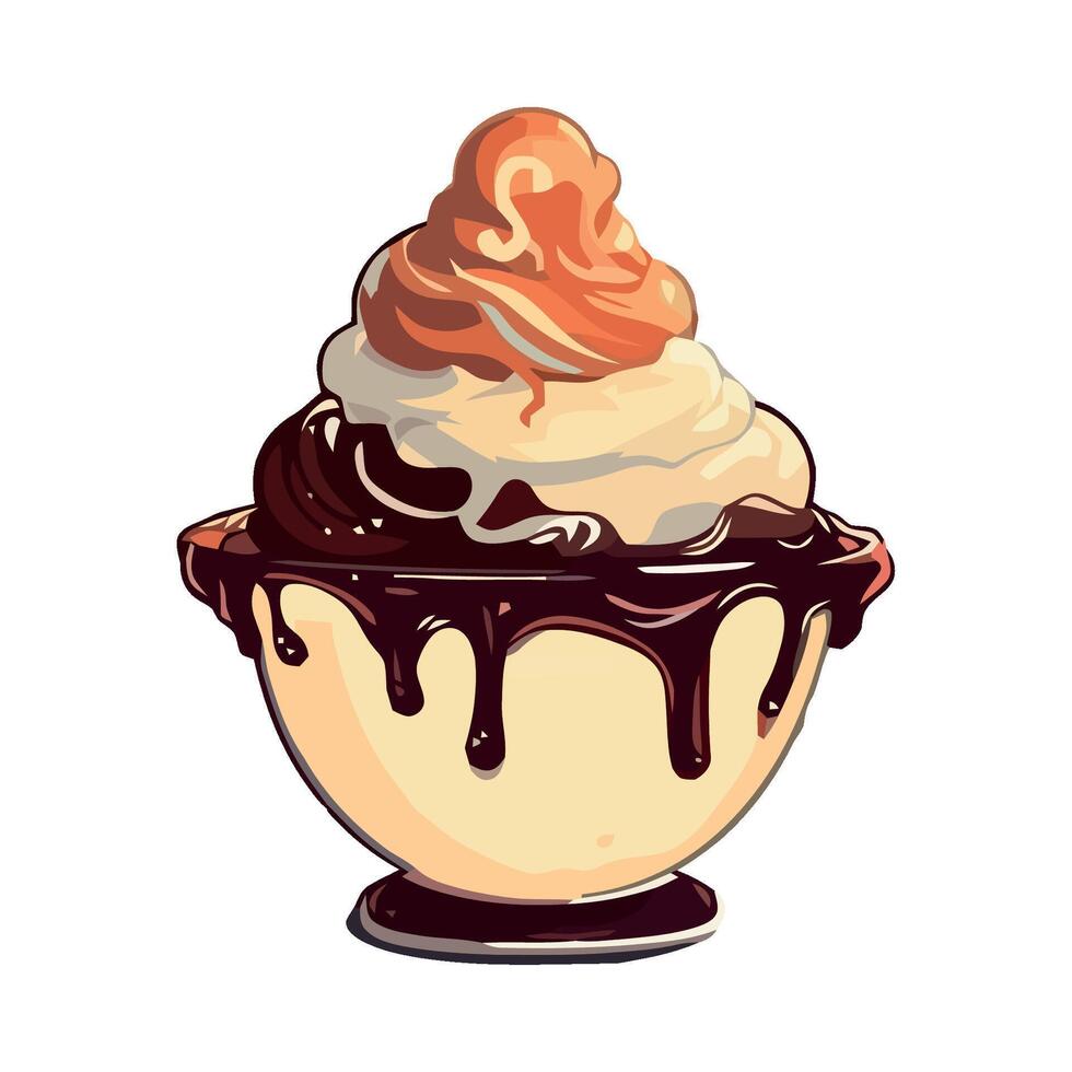 Ice cream sundae with chocolate sauce illustration vector