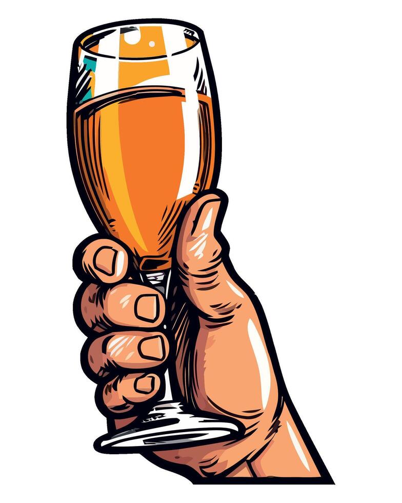 Hand holding a glass of beer vector