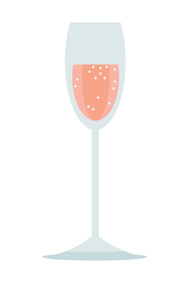 A glass of pink wine with bubbles on the side vector
