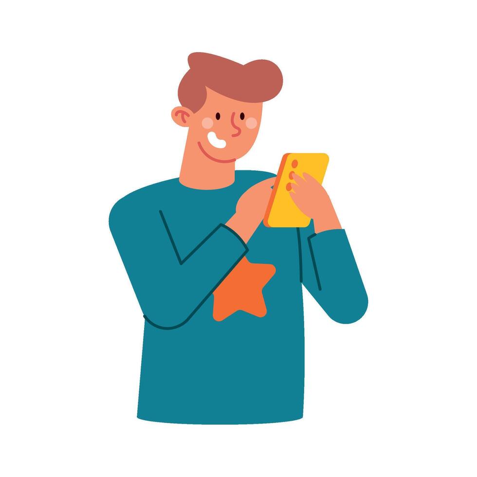 A man holding a phone with a star on it vector