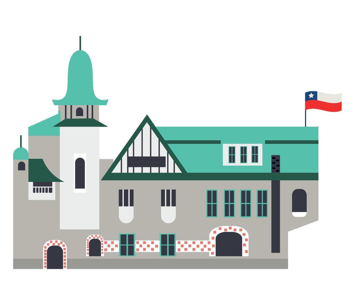 A cartoon illustration of a building with a flag on top vector