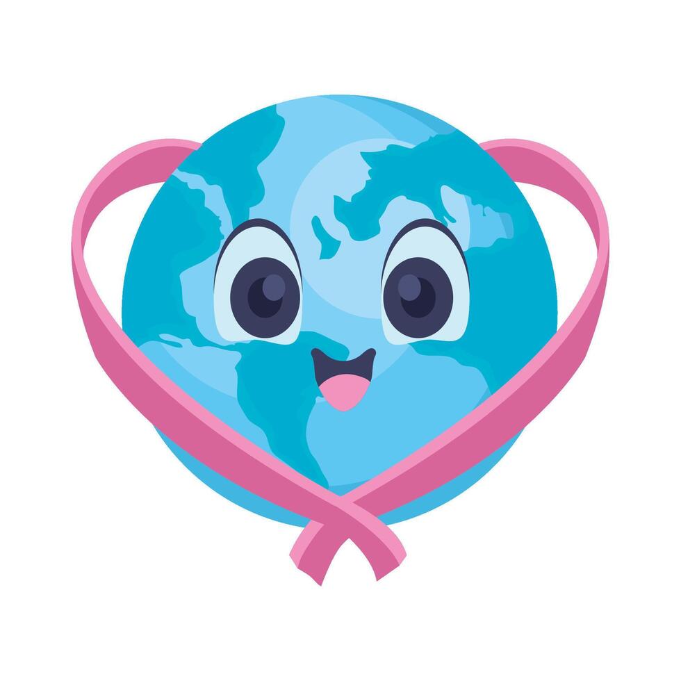Earth globe with pink ribbon and eyes vector