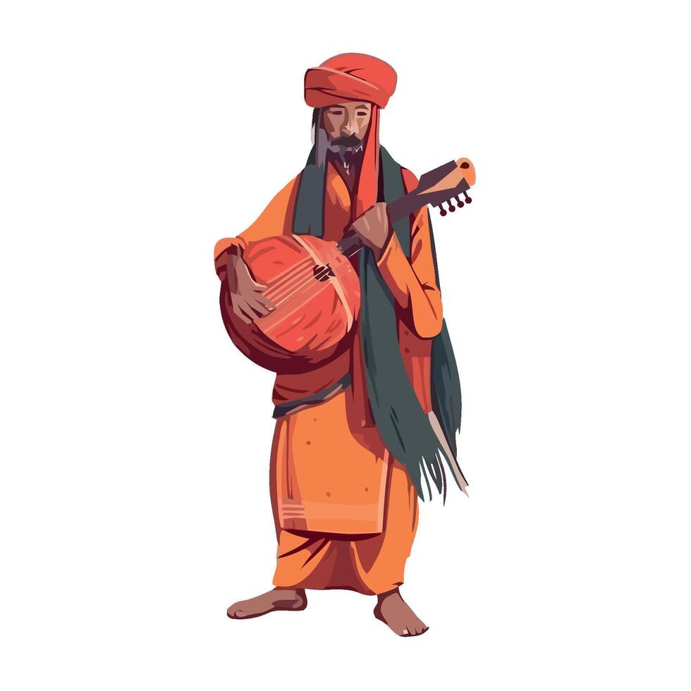 An illustration of a man in an orange outfit holding a guitar vector