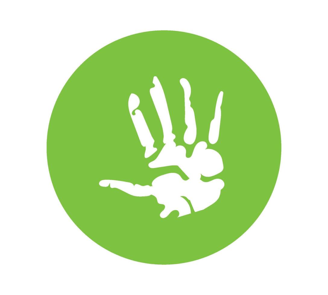 A green circle with a hand print on it vector