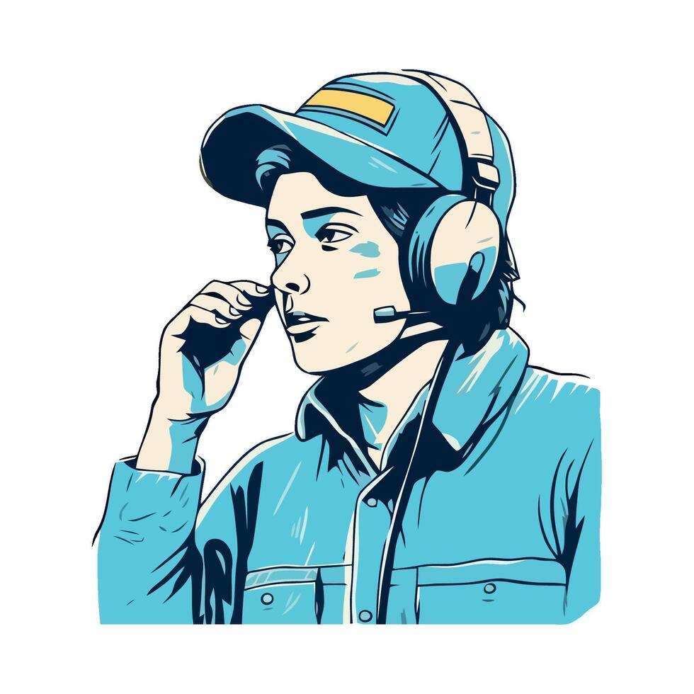 A man wearing headphones and a baseball cap vector