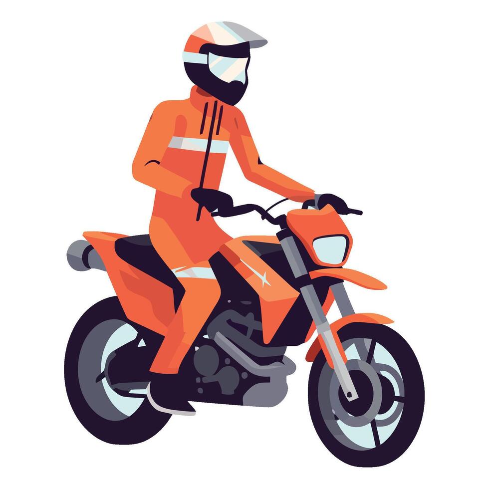 A man in an orange suit rides a motorcycle vector