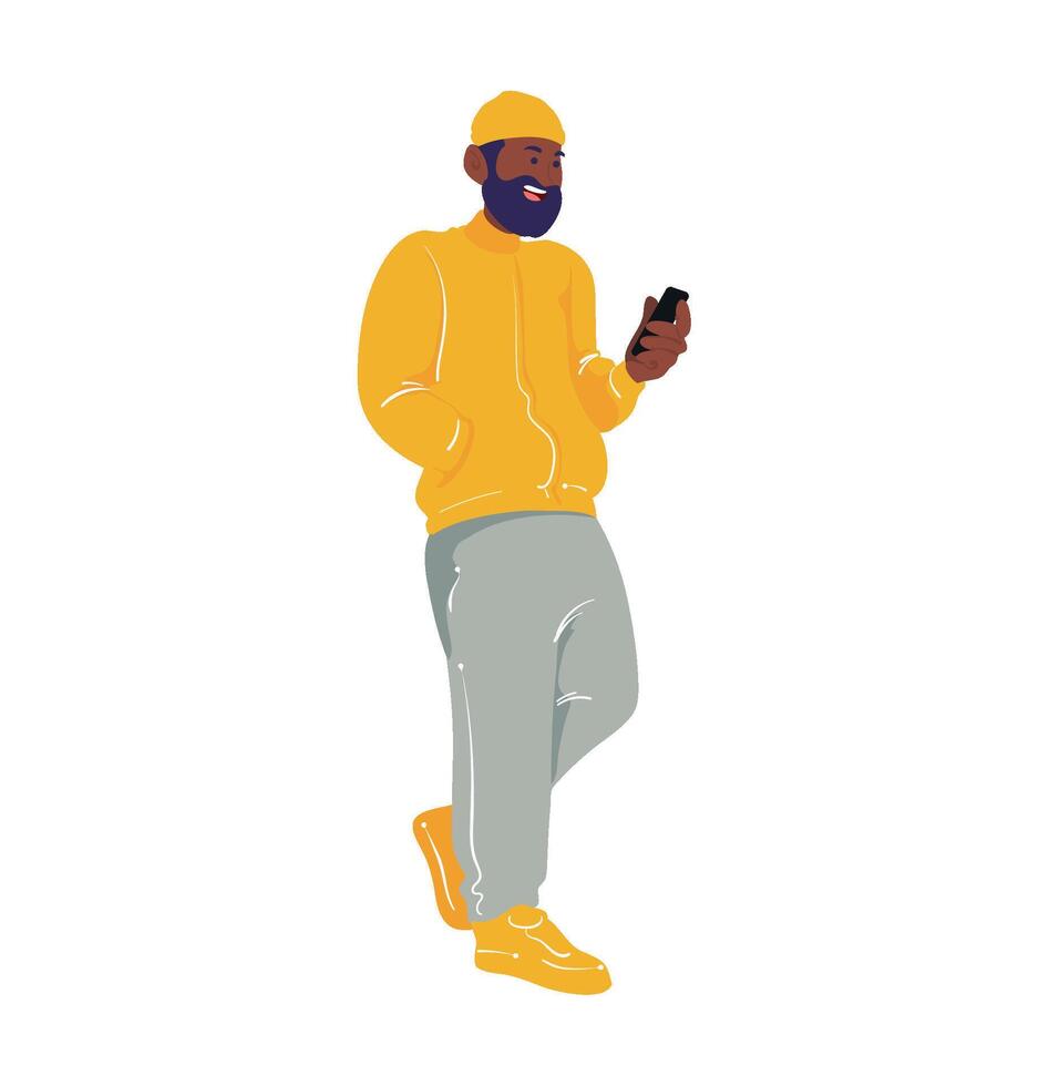 An illustration of a man in a yellow jacket and gray sweatpants vector