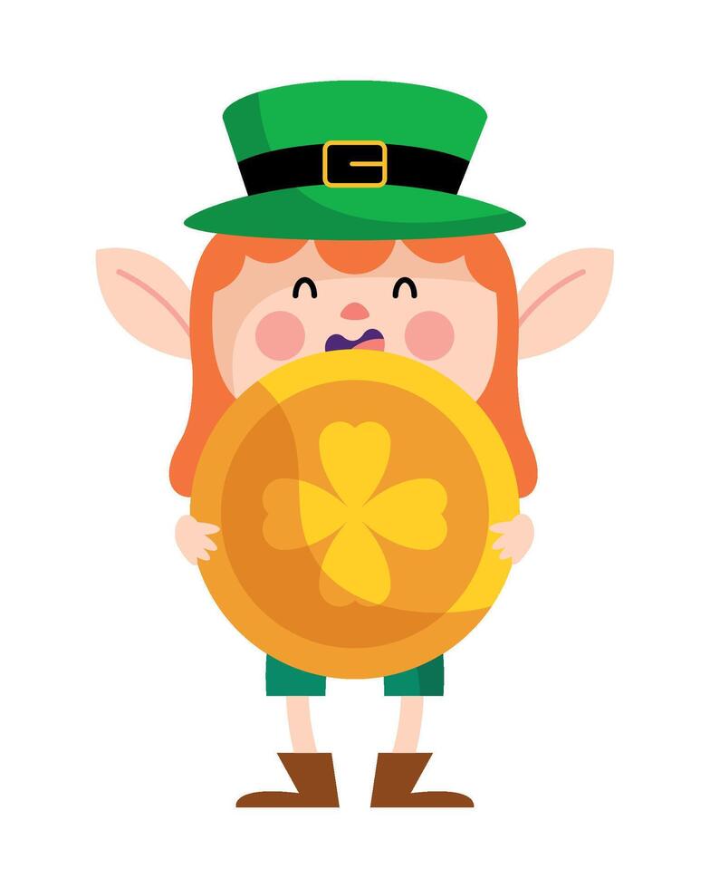 Leprechaun holding a gold coin vector