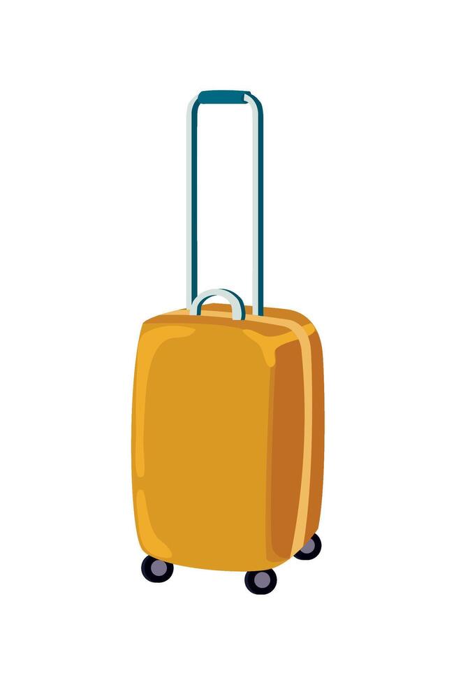 A yellow suitcase with wheels on a white background vector