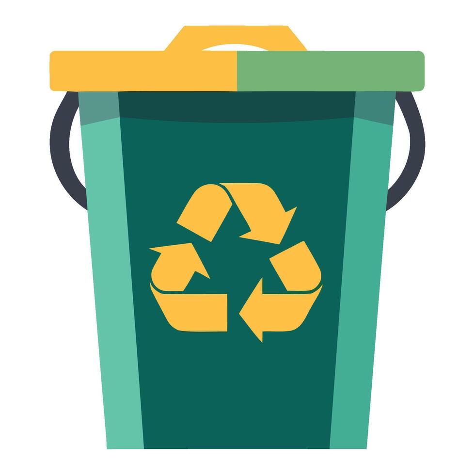 A green trash can with a yellow and green recycling symbol vector