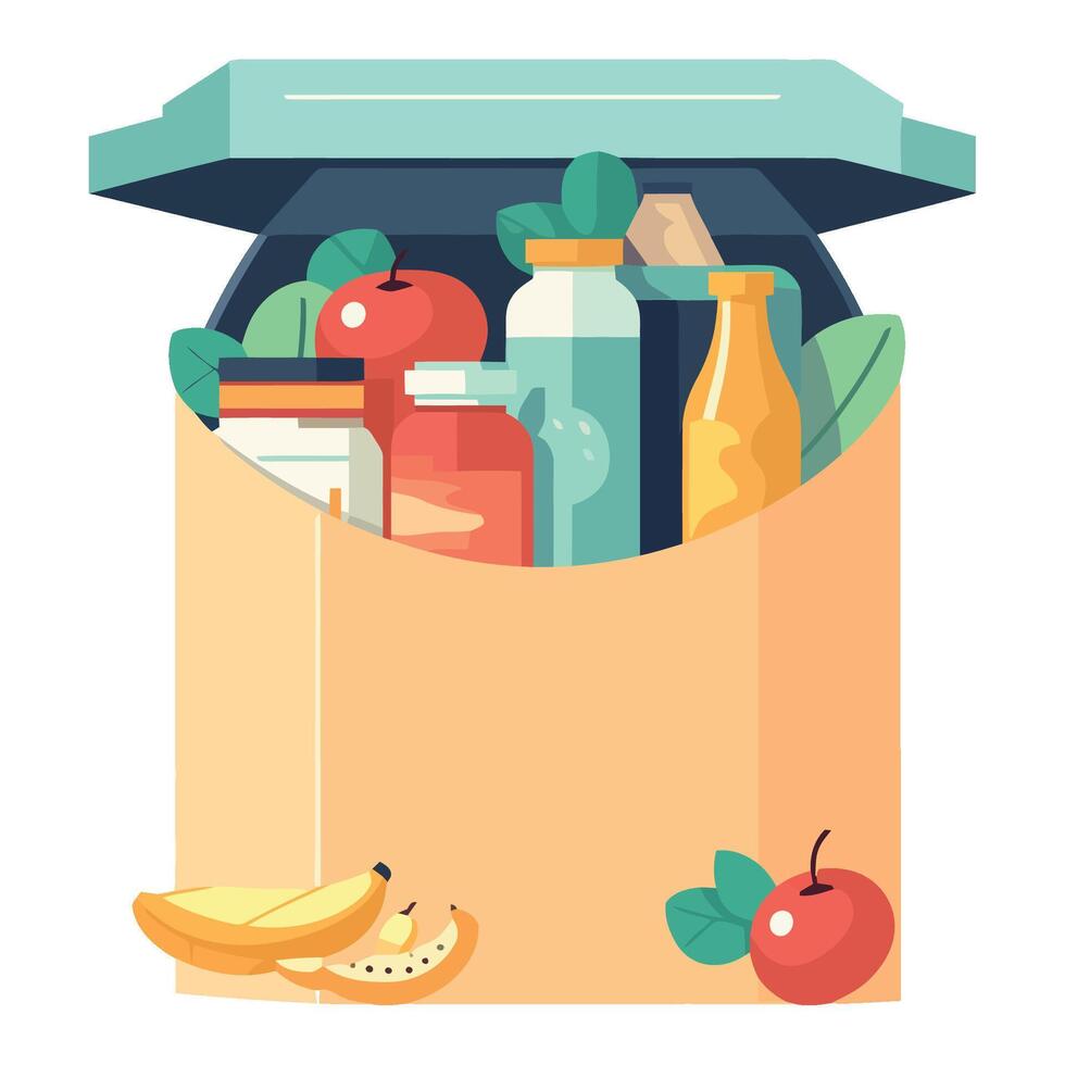 A box with food and drinks inside vector